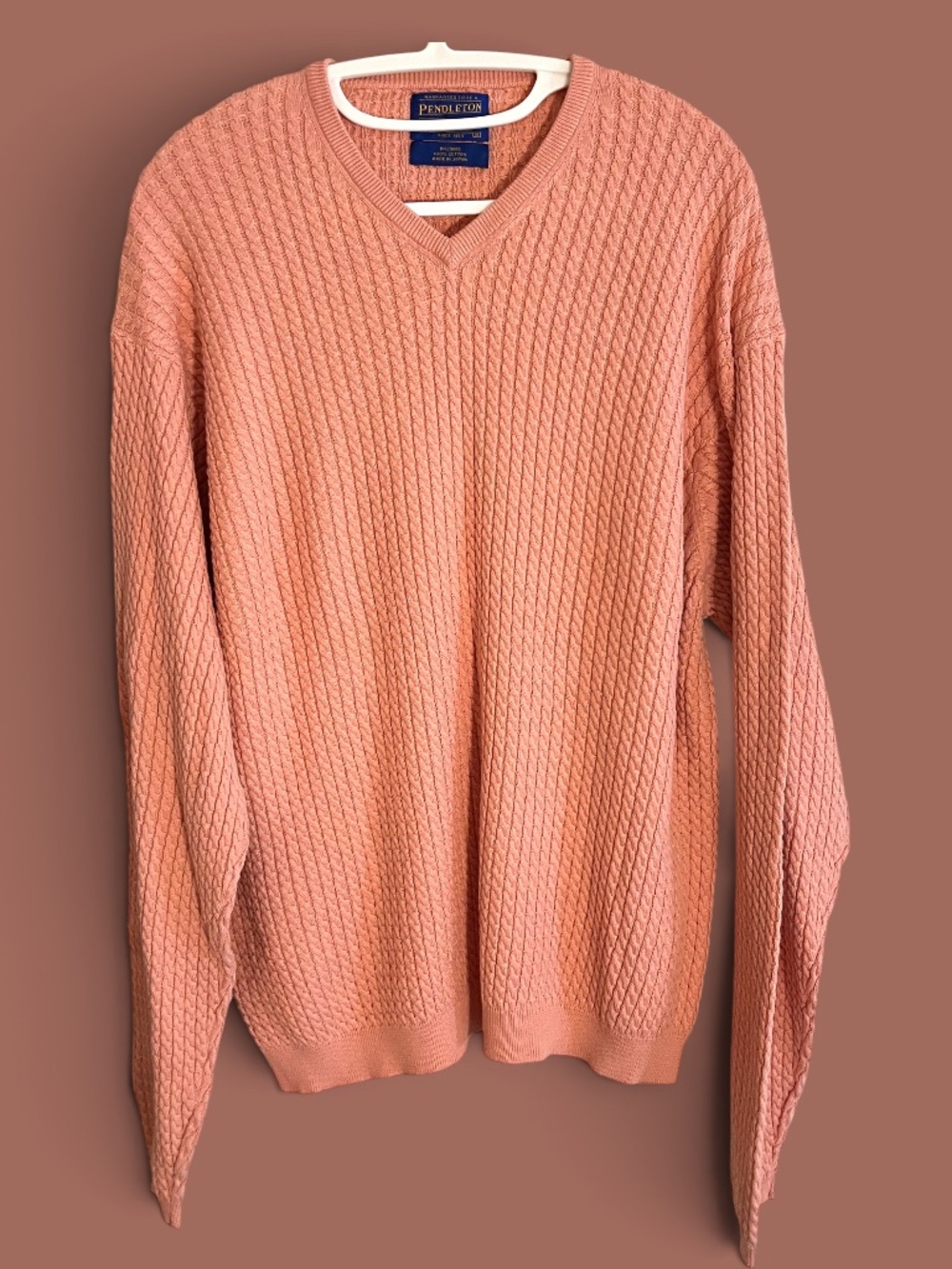 Pendleton Vintage Men's Micro Cable Desert Clay Cotton V-Neck Sweater Size XL